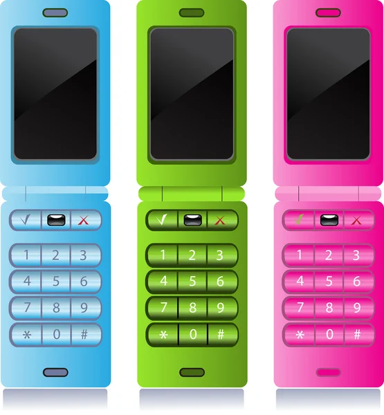 Color mobile phones - pink, blue green — Stock Vector