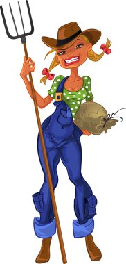 Sexy farm girl with agricultural implements clipart