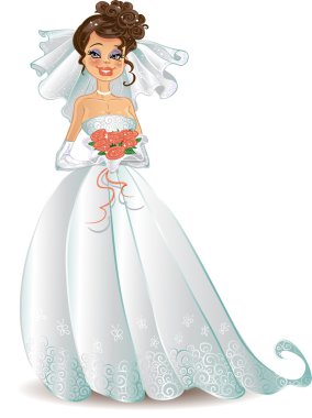 Beautiful bride with pink bouquet clipart