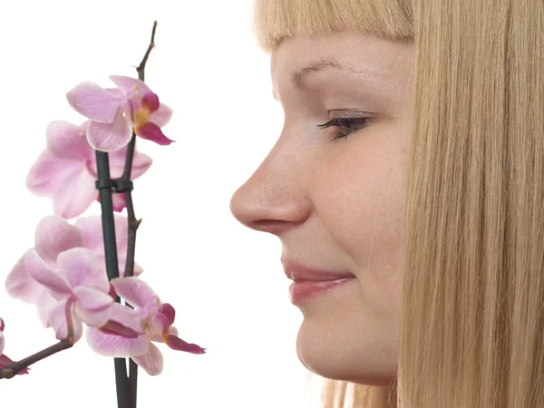 Retrato com orquídea — Fotografia de Stock