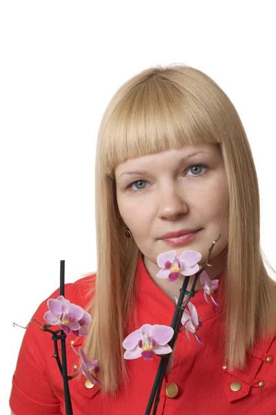 Portrait with orchid — Stock Photo, Image