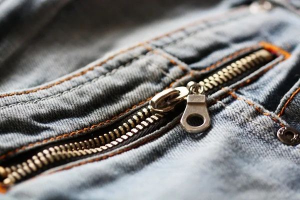 Jeans dragkedja på nära håll — Stockfoto