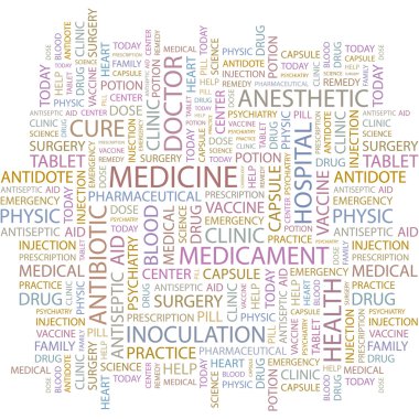 MEDICINE. Seamless vector pattern with word cloud. clipart