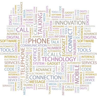 PHONE. Seamless vector pattern with word cloud. clipart