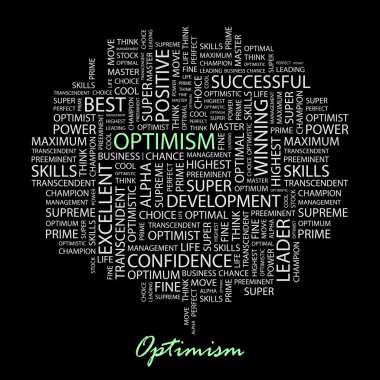 OPTIMISM. Seamless vector pattern with word cloud clipart