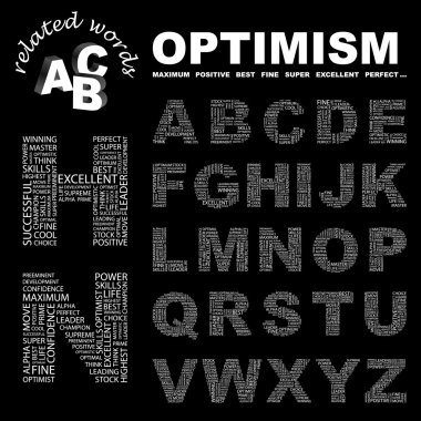 OPTIMISM. Vector letter collection clipart