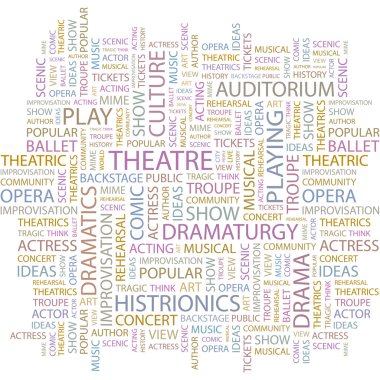 THEATRE. Word collage on black background. Illustration with different asso clipart