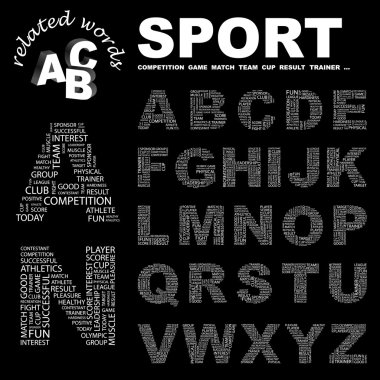 SPORT. Vector letter collection. Wordcloud illustration. clipart