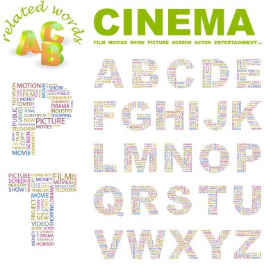 CINEMA. Illustration with different association terms. clipart