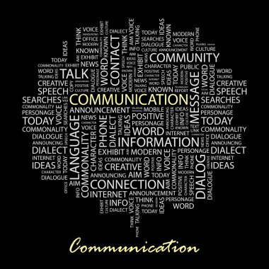 COMMUNICATION. Word collage on black background. clipart