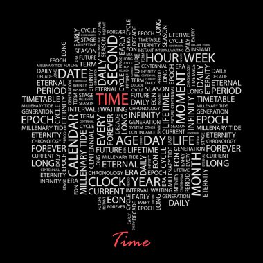 TIME. Word collage on black background. clipart