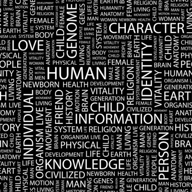 HUMAN. Word collage on black background. clipart