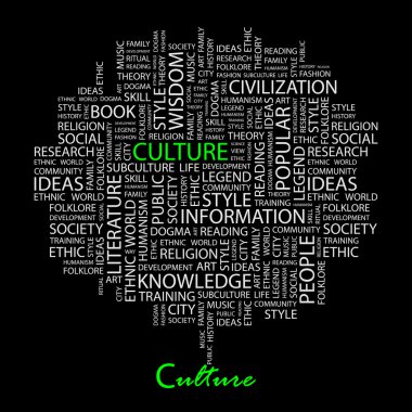 CULTURE. Word collage on black background. clipart