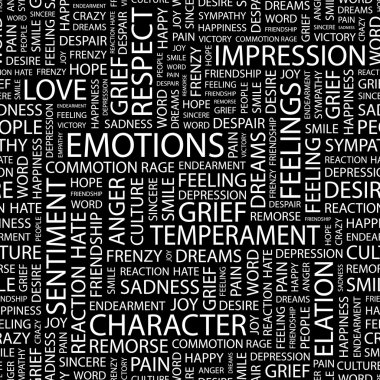 EMOTIONS. Word collage on black background. clipart