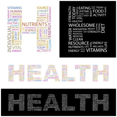 HEALTH. Vector letter collection. Wordcloud illustration. clipart