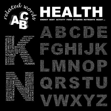 HEALTH. Vector letter collection. Wordcloud illustration. clipart