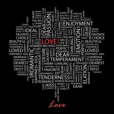 LOVE. Seamless vector pattern with word cloud. clipart