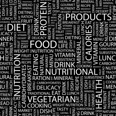 FOOD. Word collage on black background. clipart