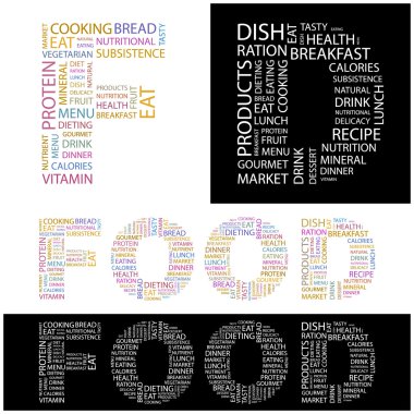 FOOD. Word collage on black background. clipart