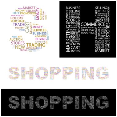 SHOPPING. Illustration with different association terms. clipart