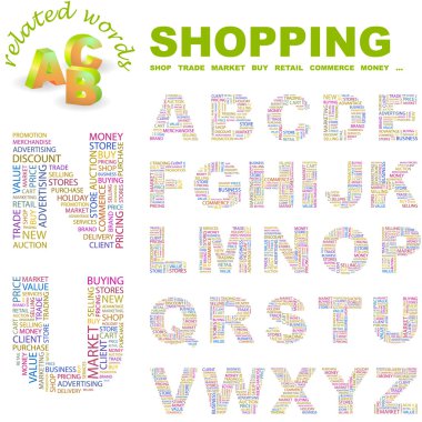 SHOPPING. Illustration with different association terms. clipart