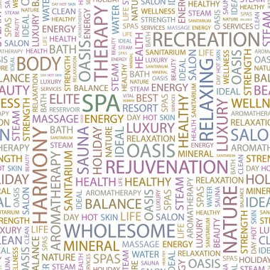 SPA. Seamless vector pattern with word cloud. clipart