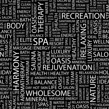 SPA. Seamless vector pattern with word cloud. clipart