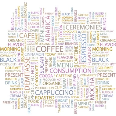 COFFEE. Seamless vector pattern with word cloud. clipart