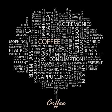 COFFEE. Word collage on black background. clipart