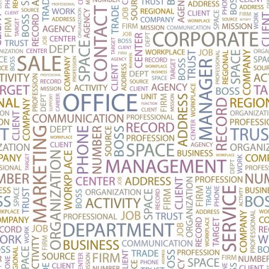 OFFICE. Seamless vector pattern with word cloud. clipart