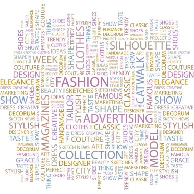 FASHION. Seamless vector pattern with word cloud. clipart