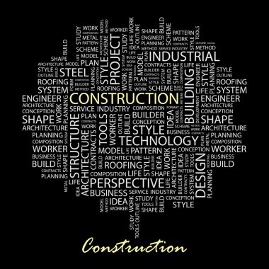 CONSTRUCTION. Seamless vector pattern with word cloud. clipart