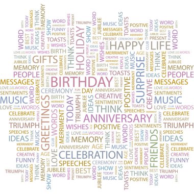 BIRTHDAY. Word collage on white background. clipart