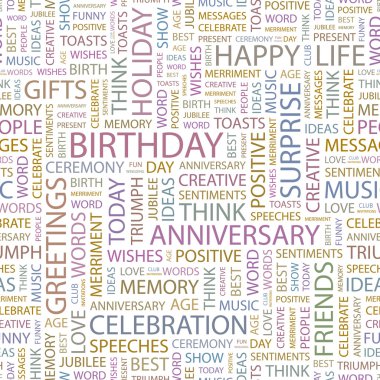 BIRTHDAY. Seamless vector pattern with word cloud. clipart