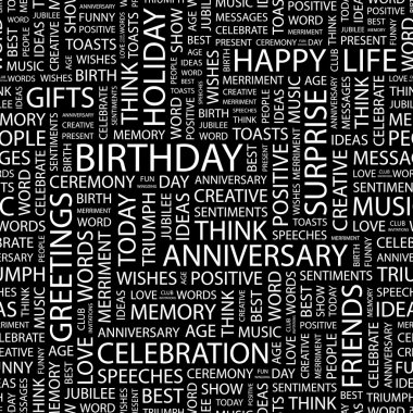 BIRTHDAY. Seamless vector pattern with word cloud. clipart