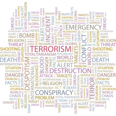 TERRORISM. Seamless vector pattern with word cloud. clipart