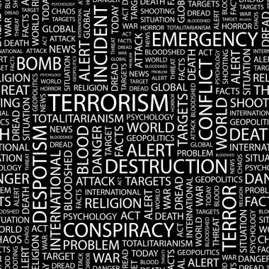 TERRORISM. Seamless vector pattern with word cloud. clipart