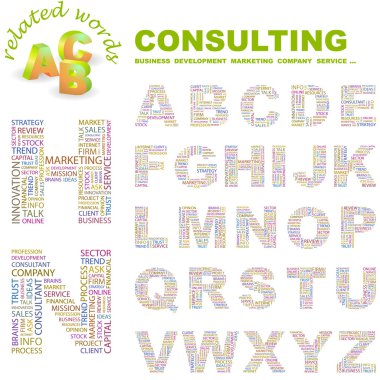 CONSULTING. Vector letter collection. Wordcloud illustration. clipart