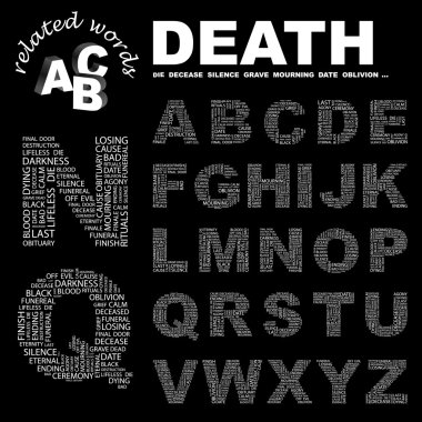 DEATH. letter collection. Illustration with different association terms. clipart