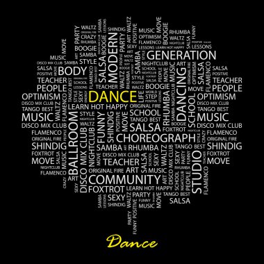 DANCE. Seamless vector pattern with word cloud. clipart