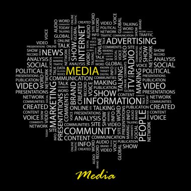 MEDIA. Seamless vector pattern with word cloud. clipart