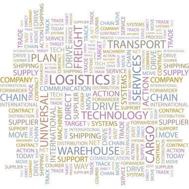 LOGISTICS. Seamless vector pattern with word cloud. clipart