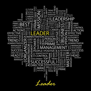 LEADER. Word collage on black background. Vector illustration. clipart