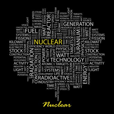 NUCLEAR. Word collage on black backgroun clipart