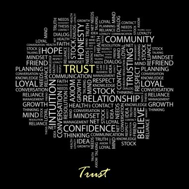 TRUST. Word collage on black background clipart