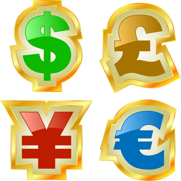 Signos de vectores dólar, euro, yen y libra . — Archivo Imágenes Vectoriales