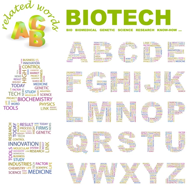Biotech. Word kollázs vektor — Stock Vector