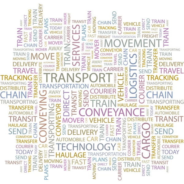 TRANSPORT. Seamless vector pattern with word cloud — Stock Vector