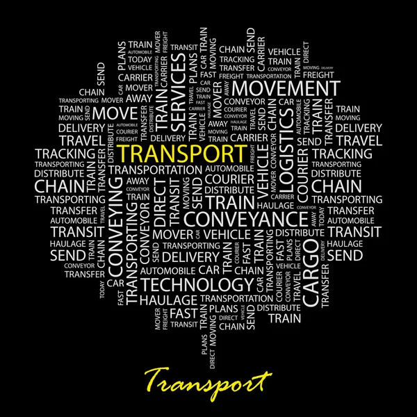 TRANSPORT. Seamless vector pattern with word cloud — Stock Vector