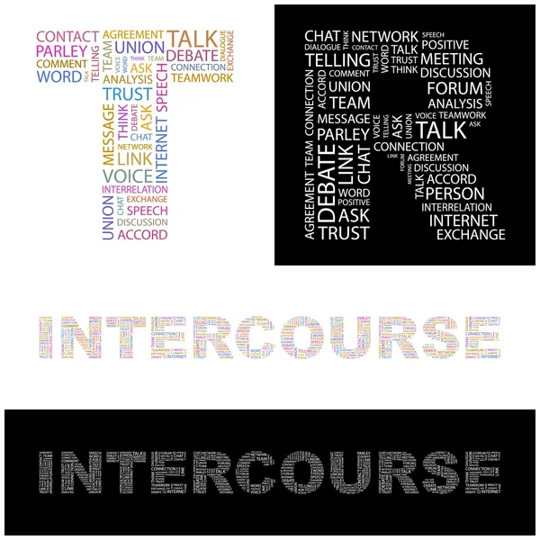 Stock vector INTERCOURCE. Word collage on black background.